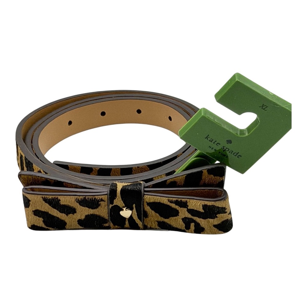 Kate Spade New York Leopard Print Calf Hair Bow Belt XL Brown Black KS2100287C